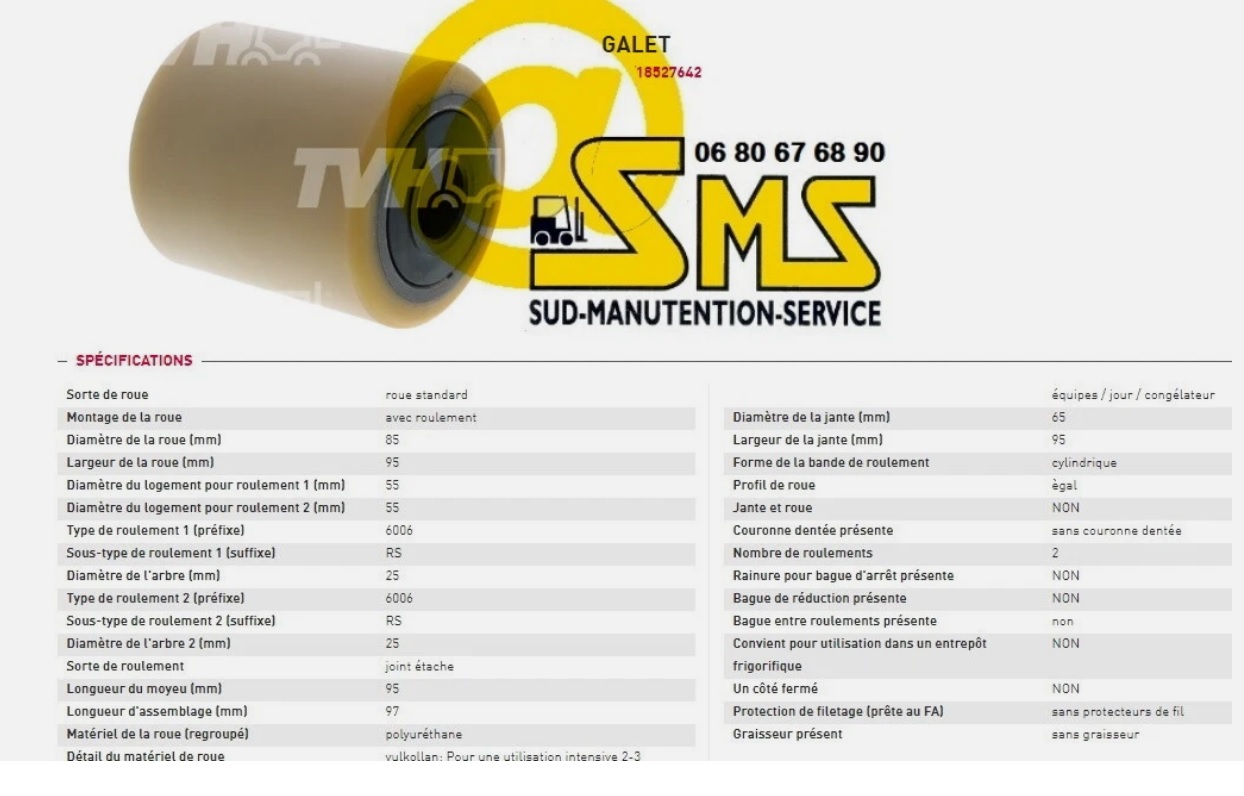BT TOYOTA LPE 200 LPE200 de 1995 GALET ROUE PORTEUR SIMPLE 85 95 97 25 mm PIECES DETACHEES