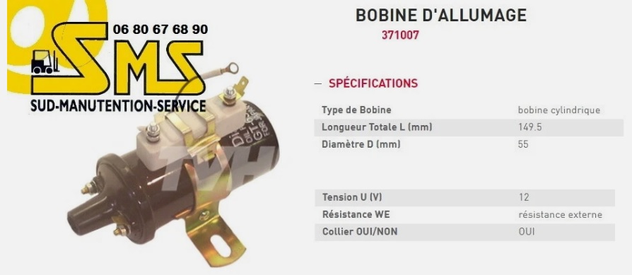 CLARK 371007 BOBINE ALLUMAGE 12V AVEC RESISTANCE PIECES CHARIOT ELEVATEUR