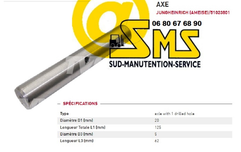 JUNGHEINRICH AXE BROCHE DIAM 20 mm LONG 125 mm EJE 116 118 120 220 225