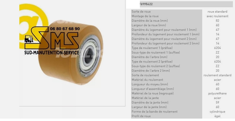 PRAMAC LIFTER GS GALET 82 60 60 20 mm AVEC ROULEMENT TRANSPALETTE MANUEL