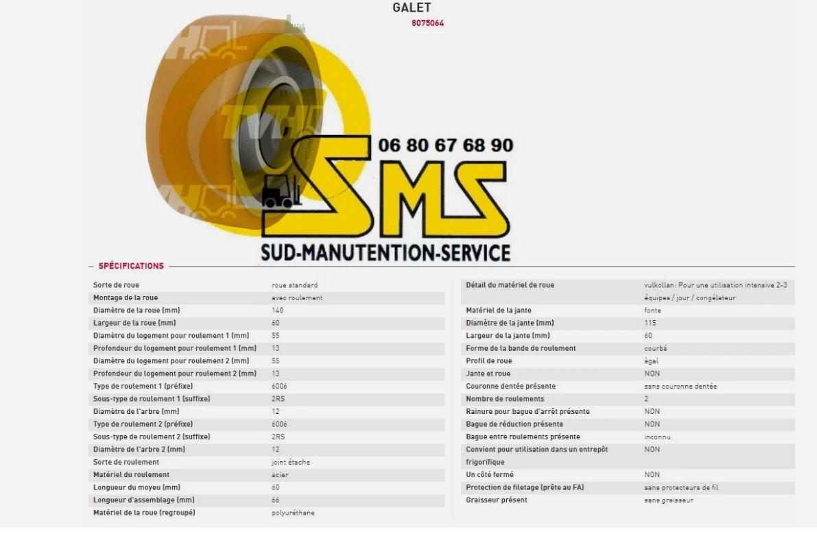 ROUE STABILISATRICE STILL EGV-S 14 diam 140 60 66 12 mm GERBEUR ELECTRIQUE