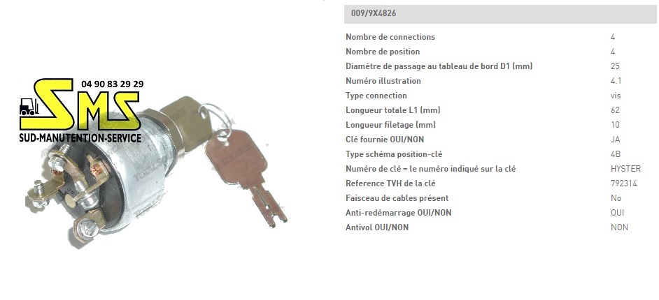 INTERRUPTEUR CONTACTEUR CONTACT A CLE POLLAK MITSUBISHI 9X4826 CHARIOT ELEVATEUR