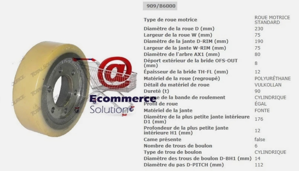 ROUE MOTRICE FIAT OM PIMESPO VULKOLLAN 230 75 80 mm PIECES DETACHEES TRANSPALETTE