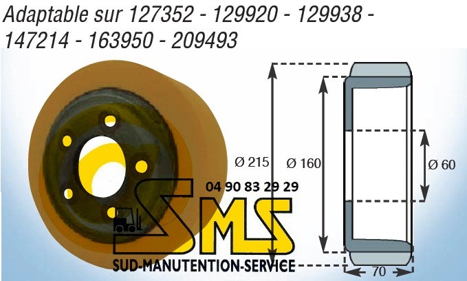 ROUE MOTRICE BT W18 215 75 70 mm TRANSPALETTE ELECTRIQUE 129920 147214