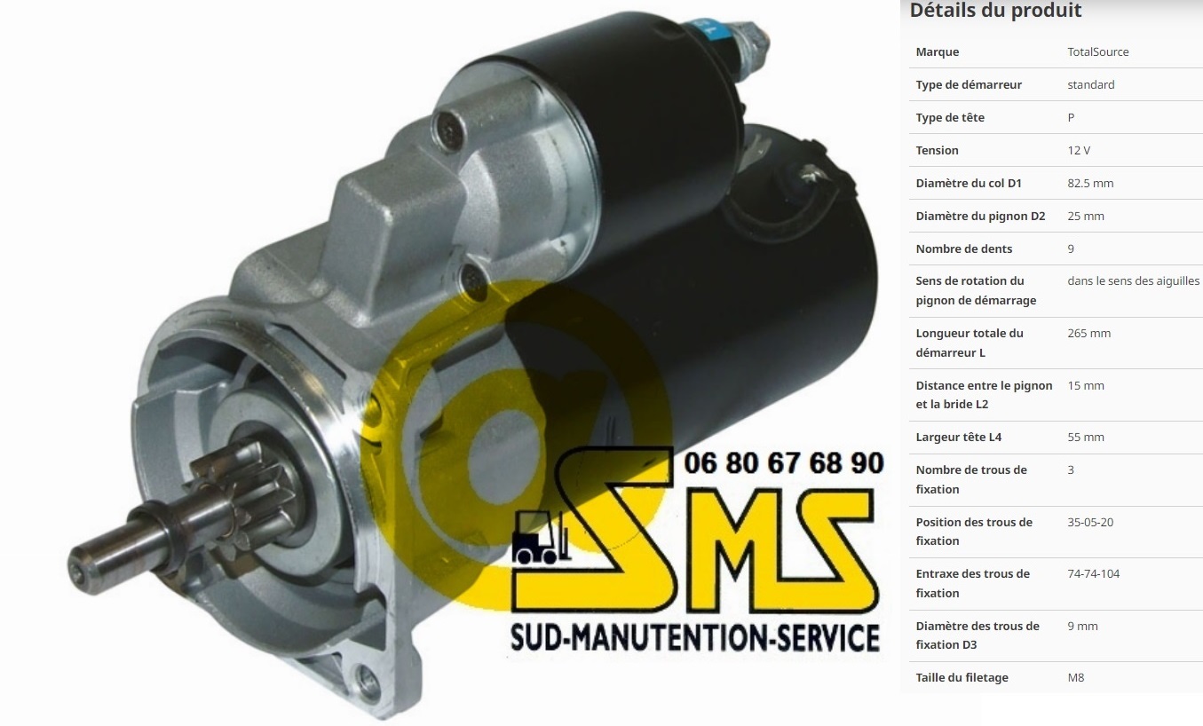 DEMARREUR 6842670 LINDE FENWICK 12V 9 DENTS MOTEUR VW PIECES DETACHEES CHARIOT ELEVATEUR