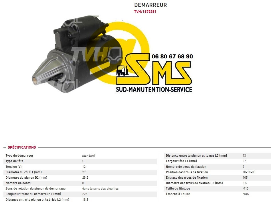 DEMARREUR 12V CLARK MITSUBISHI MOTEUR 4G32 4G33 4G52 4G54 CHARIOT ELEVATEUR