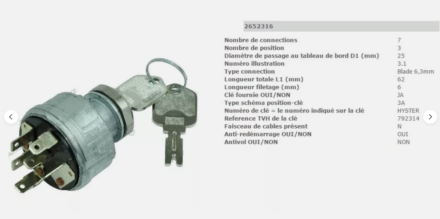 POLLAK 4292483 CONTACTEUR CONTACT INTERRUPTEUR A CLE CHARIOT PIECES