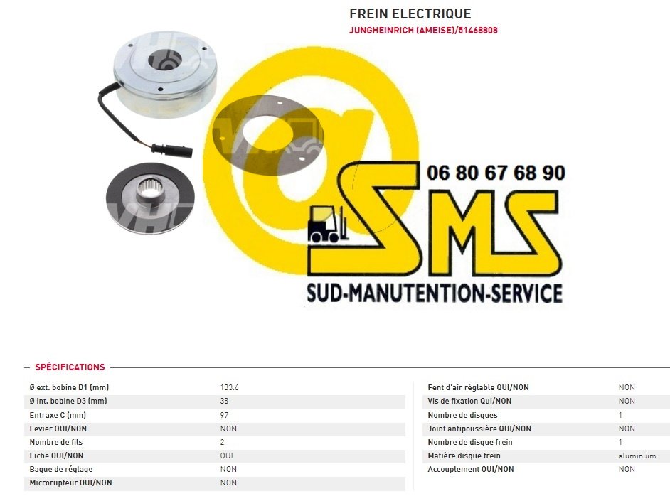 JUNGHEINRICH 51468808 FREIN MOTEUR ELECTRIQUE ELECTROMAGNETIQUE ERE ERD ESE ESD