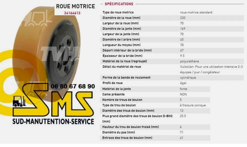 ROUE MOTRICE BT LPE 200 LPE200 de 1995 Dimens 230 70 45 mm TRANSPALETTE ELECTRIQUE