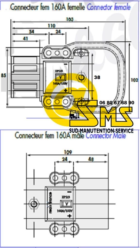 CONNECTEUR PRISE FEM 160 Amp MALE DIN 43589-1 TRANSPALETTE CHARIOT ELEVATEUR – Image 2